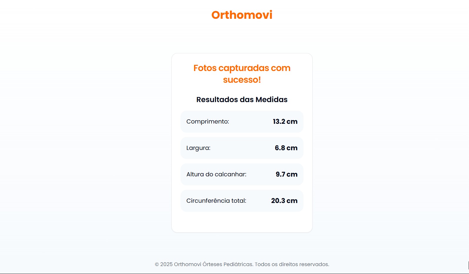 Orthomove: resultado das medidas do cliente