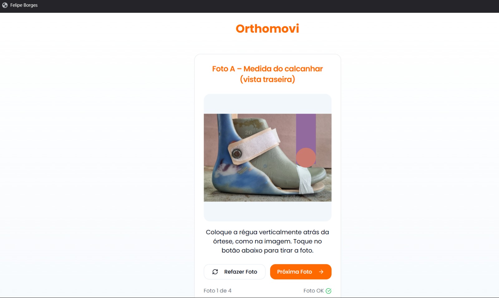Orthomove: instruções para enviar fotos e medir os pés em casa