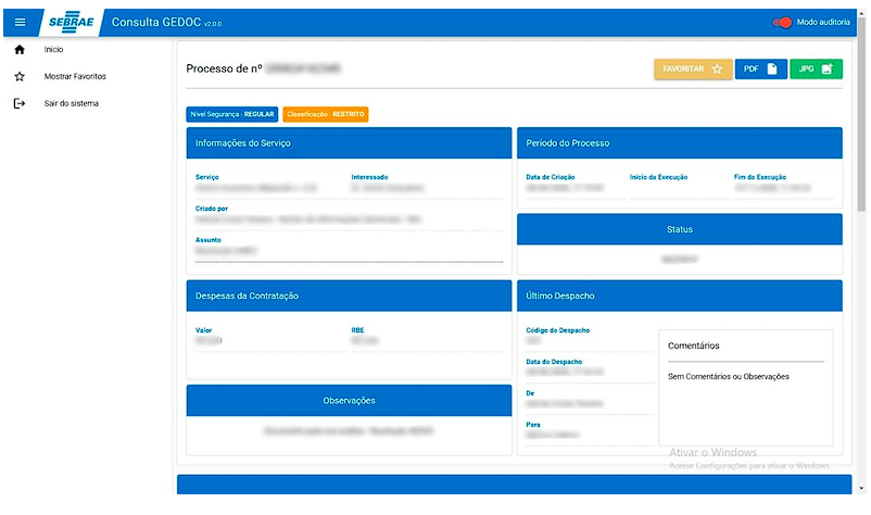 GEDOC: consulta estruturada de processos e informações de fornecedores do Sebrae